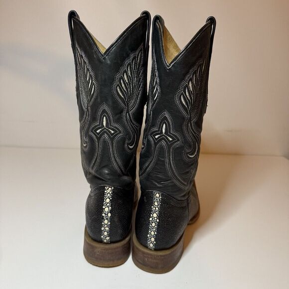 Mens Black Cowboy Boots Stingray Imitaition Leather Pointed Toe Sz 6 Arango Boot - Picture 6 of 12